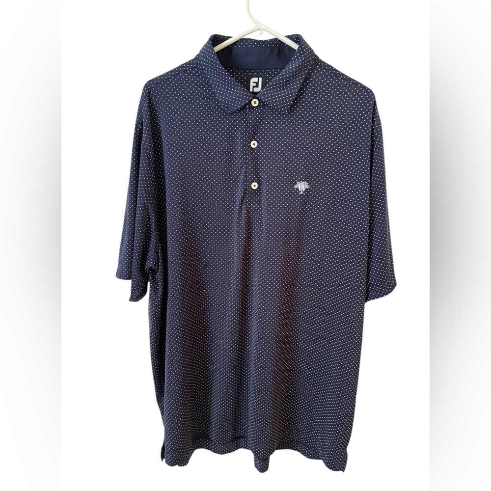 Footjoy Navy Blue Geo Dot print Golf Performance Shirt 2XL W/Logo